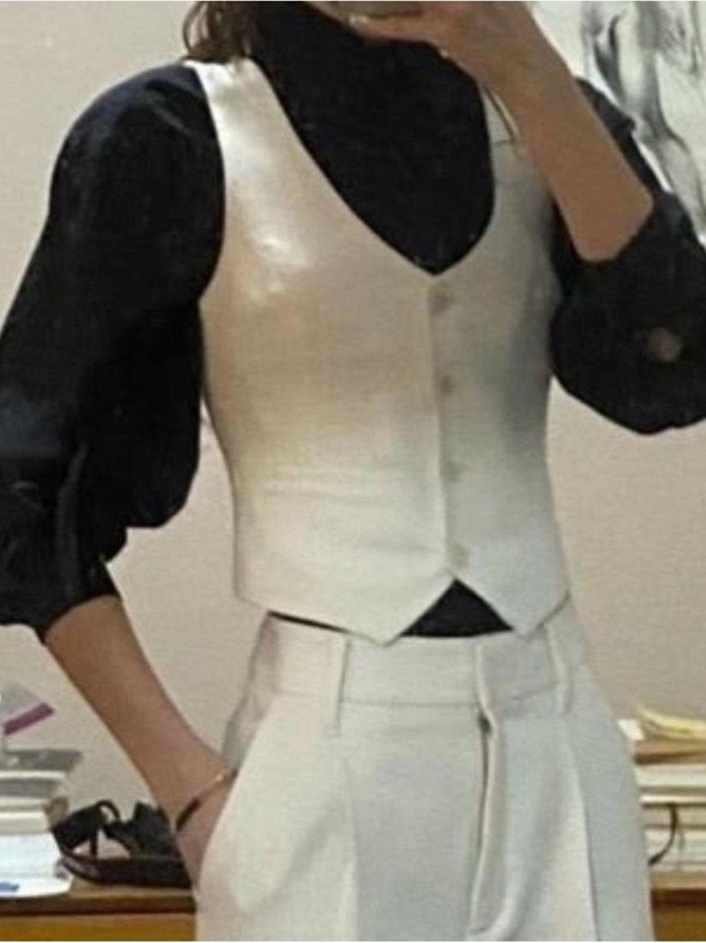 Cream  or  like white Button-Front Vest